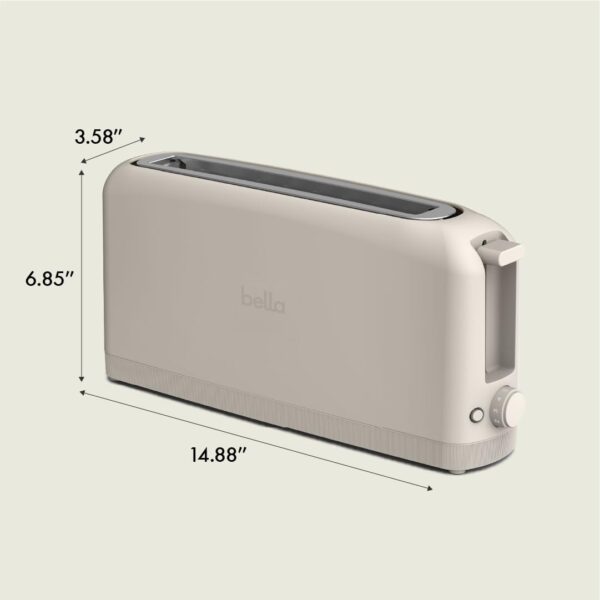 bella 2 Slice Slim Toaster, Fits-anywhere™ Kitchenware, 6 Setting Shade Control with Reheat & Cancel Buttons, Fits sourdough, 10” Long Slot, Anti Jam & Auto Shutoff, 900 Watt, Oatmilk - Image 3