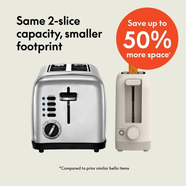 bella 2 Slice Slim Toaster, Fits-anywhere™ Kitchenware, 6 Setting Shade Control with Reheat & Cancel Buttons, Fits sourdough, 10” Long Slot, Anti Jam & Auto Shutoff, 900 Watt, Oatmilk - Image 8