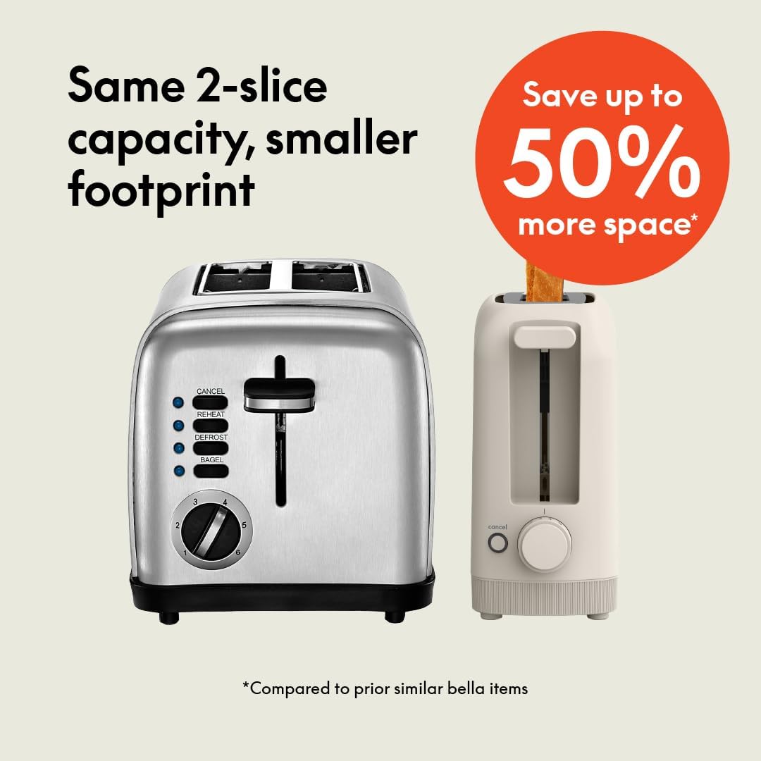bella 2 Slice Slim Toaster, Fits-anywhere™ Kitchenware, 6 Setting Shade Control with Reheat & Cancel Buttons, Fits sourdough, 10” Long Slot, Anti Jam & Auto Shutoff, 900 Watt, Oatmilk - Image 8