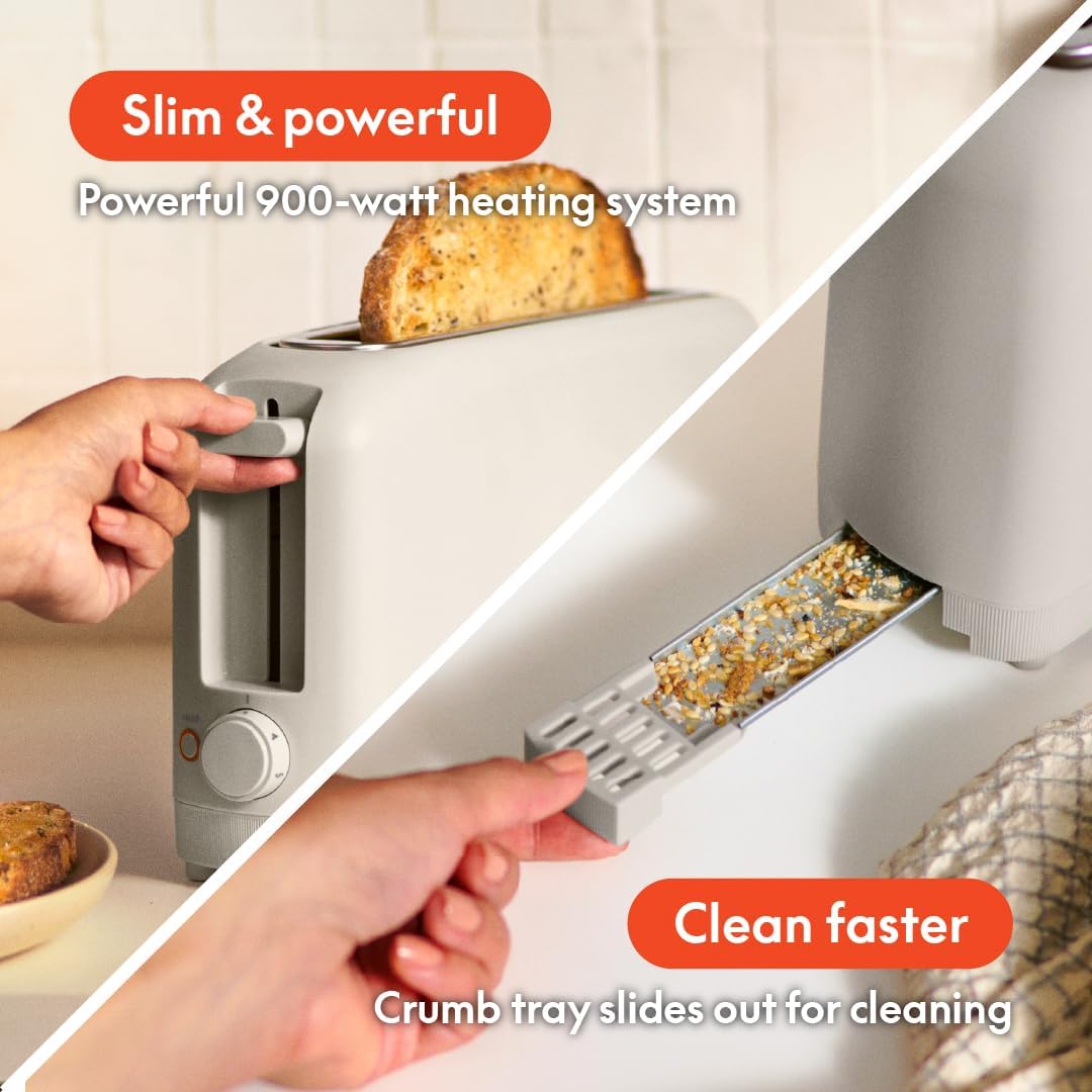 bella 2 Slice Slim Toaster, Fits-anywhere™ Kitchenware, 6 Setting Shade Control with Reheat & Cancel Buttons, Fits sourdough, 10” Long Slot, Anti Jam & Auto Shutoff, 900 Watt, Oatmilk - Image 6