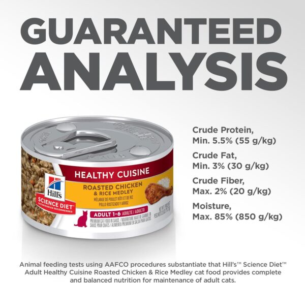 Hill's Science Diet Healthy Cuisine, Adult 1-6, Great Taste, Wet Cat Food, Roasted chicken & Rice Stew, 2.8 oz Can, Case of 24 - Image 10