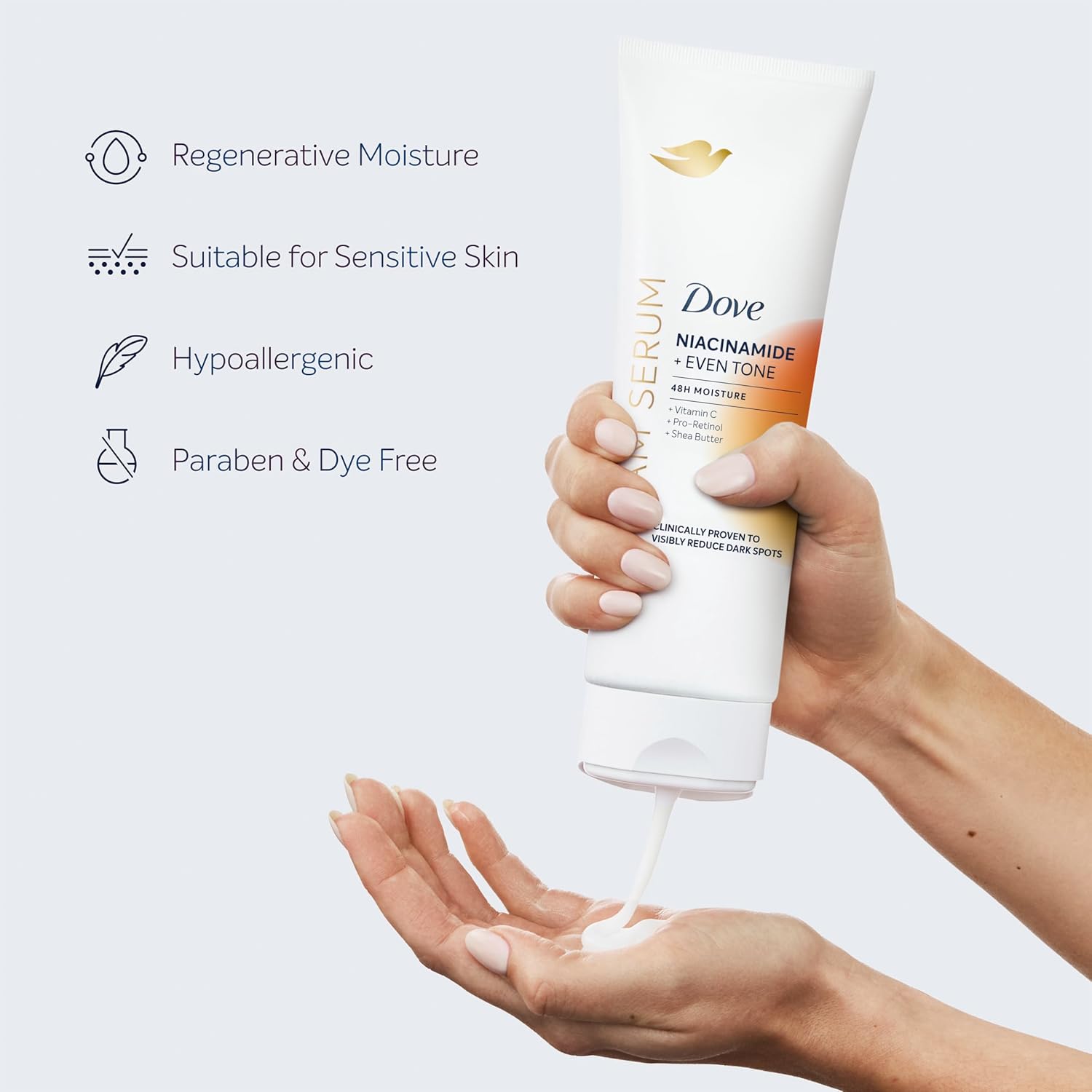Dove Body Cream Serum Niacinamide + Even Tone for Dark Spots and Uneven Tone with Vitamin C, Pro-Retinol and Shea Butter Lotion, 8 oz - Image 4