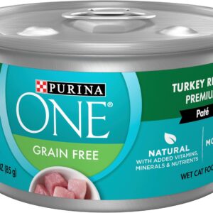 Purina ONE Natural, High Protein, Grain Free Wet Cat Food Pate, Turkey Recipe - (Pack of 24) 3 oz. Pull-Top Cans