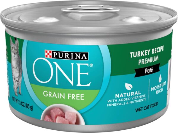 Purina ONE Natural, High Protein, Grain Free Wet Cat Food Pate, Turkey Recipe - (Pack of 24) 3 oz. Pull-Top Cans