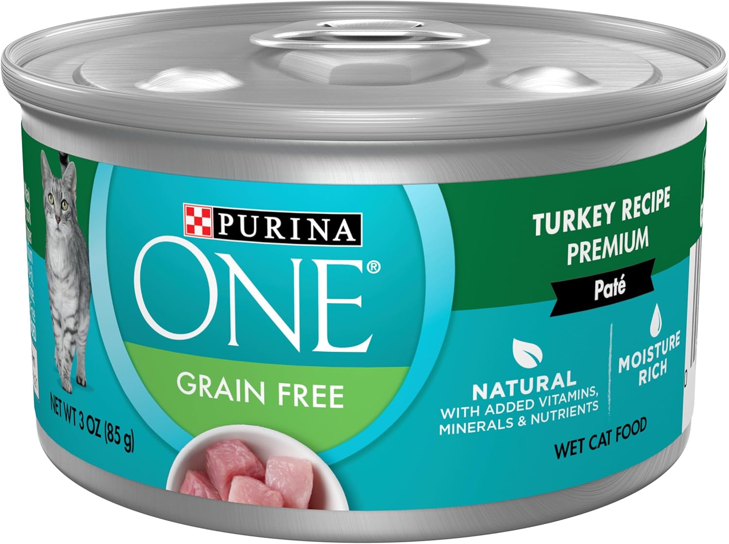 Purina ONE Natural, High Protein, Grain Free Wet Cat Food Pate, Turkey Recipe - (Pack of 24) 3 oz. Pull-Top Cans