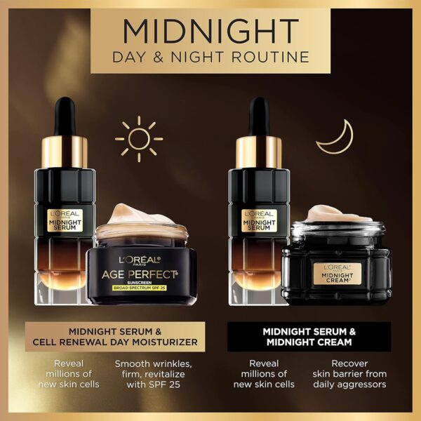 L'Oreal Paris Age Perfect Anti-Aging Midnight Face Serum, Reduce Wrinkles 1oz + Eye Cream Sample - Image 7