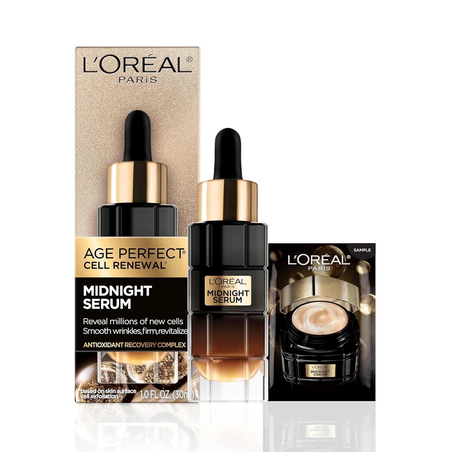 L'Oreal Paris Age Perfect Anti-Aging Midnight Face Serum, Reduce Wrinkles 1oz + Eye Cream Sample - Image 12