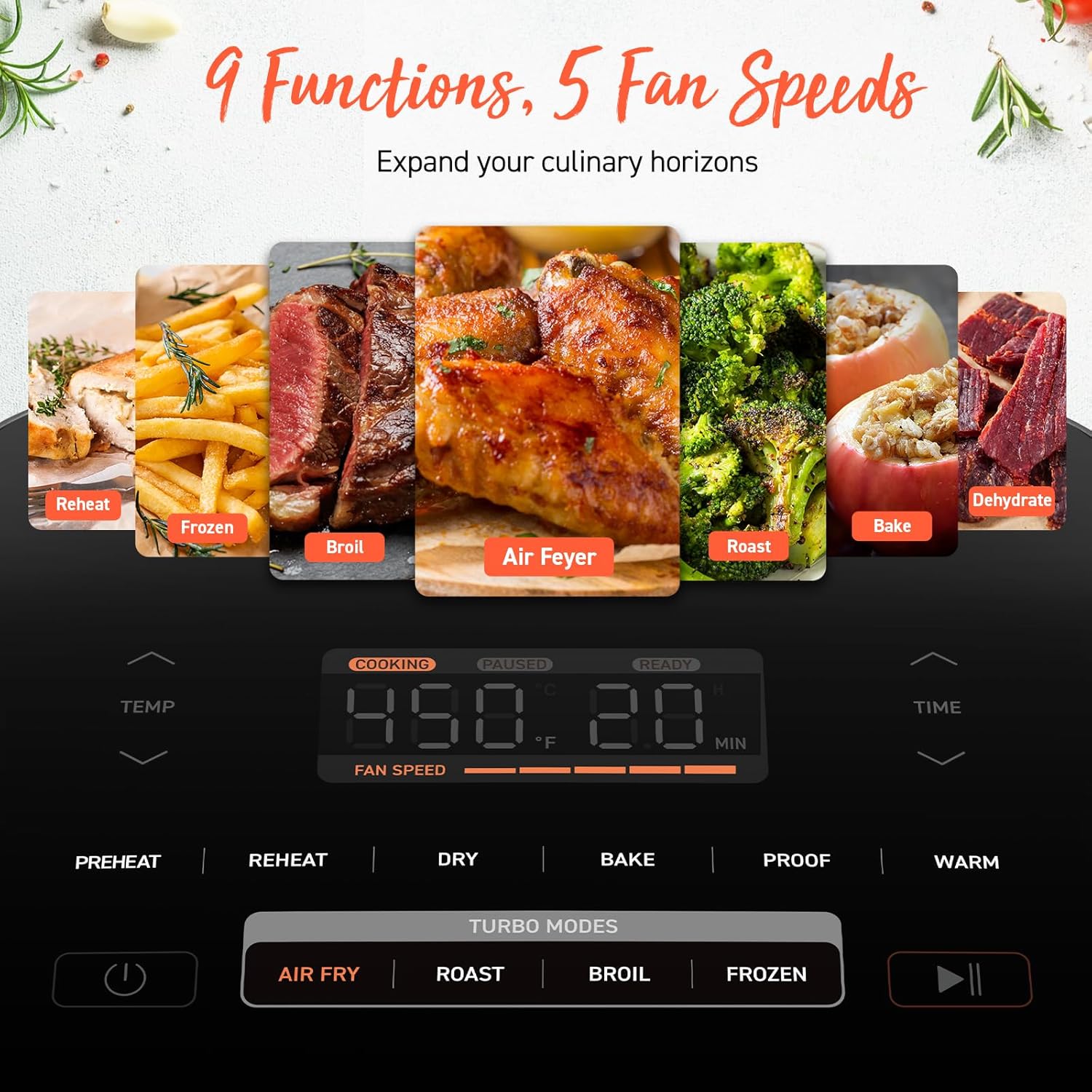 COSORI Air Fryer 9-in-1, Compact & Large 6-Qt, Fast Turbo Modes, 90–450°F Precise Heat for Even Results, Up to 95% Less Oil*, Roast, Bake, Dry, Reheat, Frozen, Broil, Proof, 120V, TurboBlaze, Ceramic - Image 11